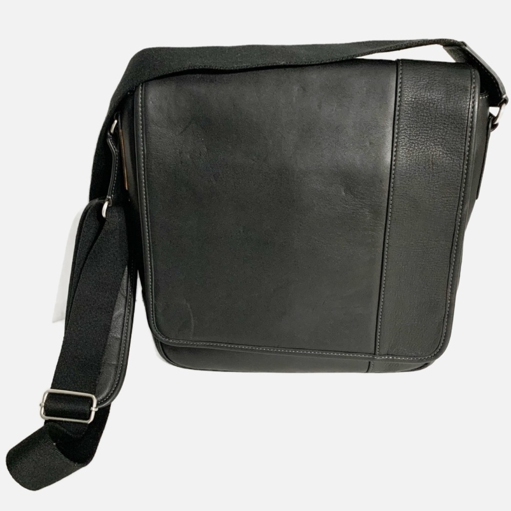 Levenger’s Front Flap Leather Crossbody Messenger Bag Webbed Carry Strap